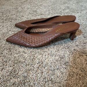Brown Woven Leather Kitten heels